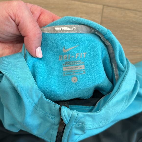 NIKE Gray Blue Dri-Fit Half-Zip Fleece Pullover Running Active Hoodie Size Large - Picture 8 of 13